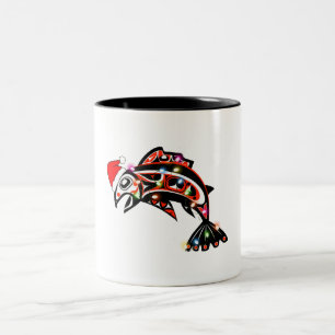 Haida-Lachs-Spirit-Tier Mit Weihnachtsbeleuchtung Zweifarbige Tasse