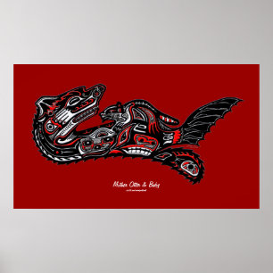 "HAIDA SPIRIT" Mutter Otter & Baby Haida Art Print Poster