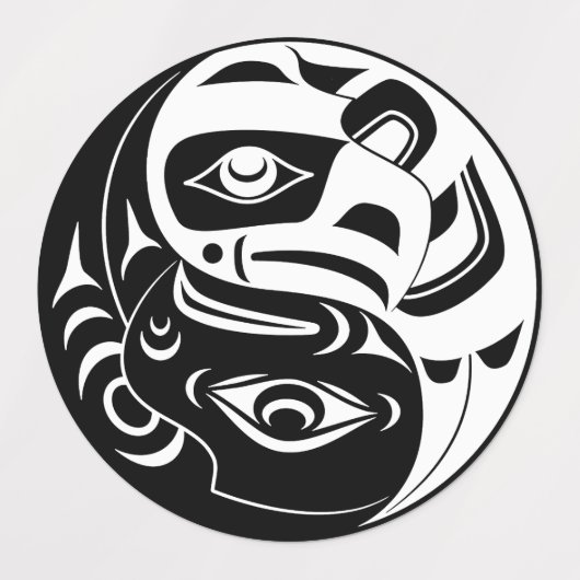Haida Thunderbird Black and White Eagle Circle Etiketten (Design 1)