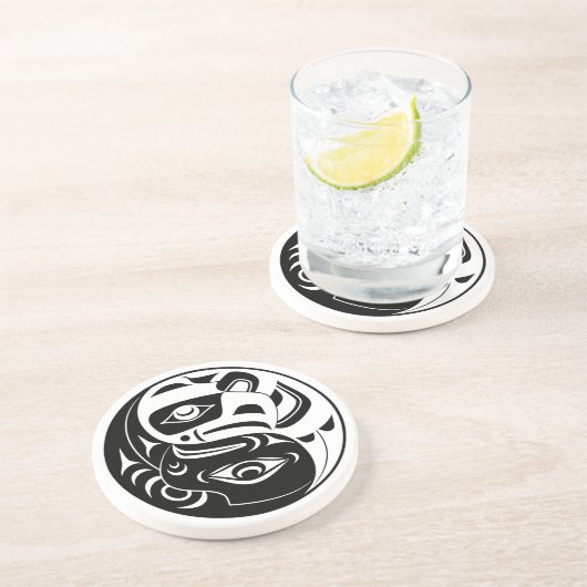 Haida Thunderbird Black and White Eagle Circle Getränkeuntersetzer (Seite)