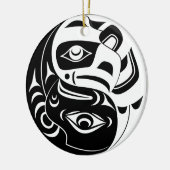 Haida Thunderbird Black and White Eagle Circle Keramik Ornament (Links)