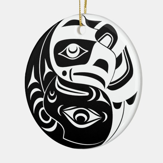Haida Thunderbird Black and White Eagle Circle Keramik Ornament (Links)