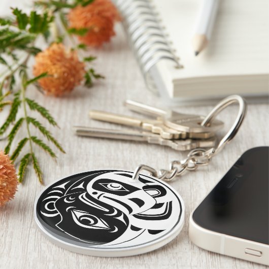 Haida Thunderbird Black and White Eagle Circle Schlüsselanhänger (Vorderseite rechts)