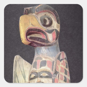 Haida-"Thunderbird" Statue (gemaltes Holz) Quadratischer Aufkleber