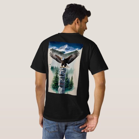 Haida Totem und Bald Eagle T-Shirt (Schwarz voll)