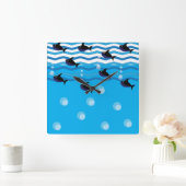 Haie Blauer Ozean Fisch Kinder Quadratische Wanduhr (Zuhause)