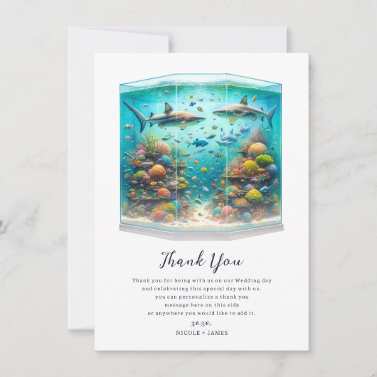 Haie Fisch Aquatic Watercolor Aquarium Vielen Dank Einladung (Vorderseite)