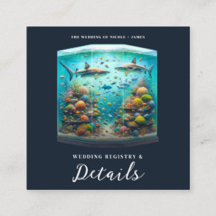Haie & Fische Aquatic Watercolor Aquarium Hochzeit Quadratische Visitenkarte