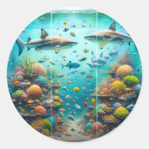 Haie & Fische Aquatische Aquarell Aquarien Hochzei Runder Aufkleber