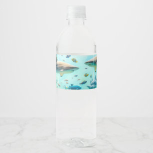 Haie & Fische Aquatische Aquarell Aquarium Hochzei Wasserflaschenetikett
