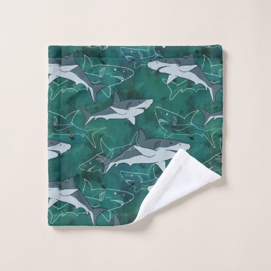 Haie im Meer. Badhandtuch Set (Waschlappen)