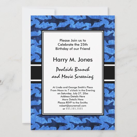 Haie im tiefen blauen Meer Einladung (Rückseite)