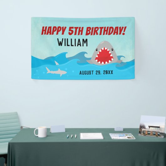 Haie im Wasser | Boys Shark Birthday Party Banner (Messeveranstaltung)