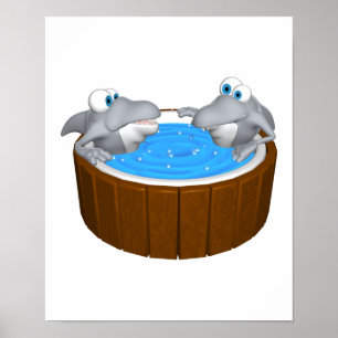 Haie in heißer Badewanne Poster