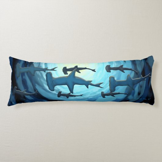 Haie in Silhouette mit Sun Ball Print Seitenschläferkissen (Vorderseite)