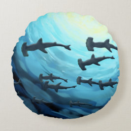 Haie in Silhouette mit Sun Ball Rundes Kissen