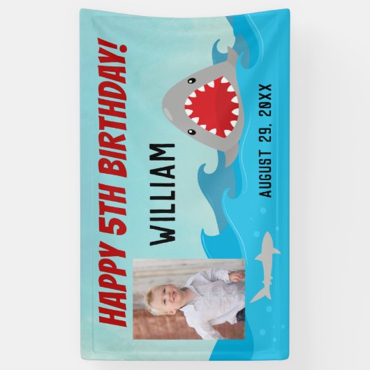 Haie in Water Boys Foto Shark Birthday Party Banner (Vertikal)