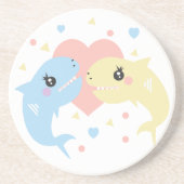 Haie Liebe Herz Funny Cartoon Pastel Getränkeuntersetzer (Vorne)