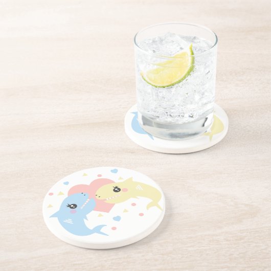 Haie Liebe Herz Funny Cartoon Pastel Getränkeuntersetzer (Seite)