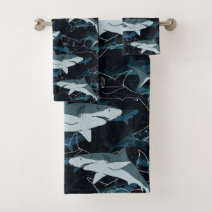 Haie, Meere, Meer, Fische, Raubfische, Tiere, Kief Badhandtuch Set