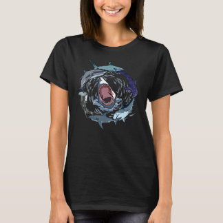 Haie mit Zähne und Fische schwimmen Kreis Graphic T-Shirt