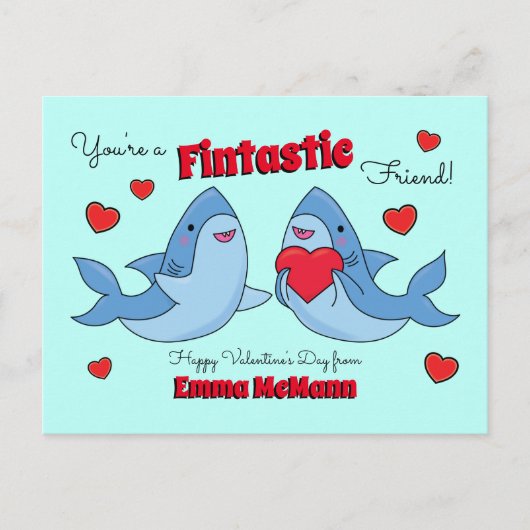 Haie Niedlich Kids Valentinstag Freundschaft Postkarte (Vorderseite)