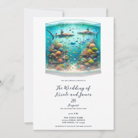 Haie und Fisch Aquatic Aquatic Aquarium Hochzeit Einladung (Vorderseite)
