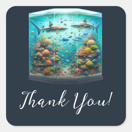 Haie und Fisch Aquatic Aquatic Aquarium Hochzeit Quadratischer Aufkleber (Vorderseite)
