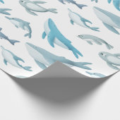 Haie, Wale, Delphine, Siegel auf Weiß Geschenkpapier (Ecke)