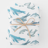 Haie, Wale, Delphine, Siegel auf Weiß Geschenkpapier Set (Beispiel)