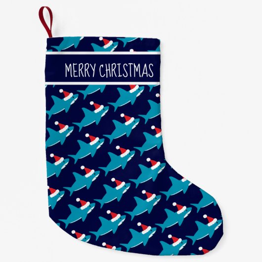 Haie Weihnachtsmannmütze Blauer Weißer Hai Tier Kleiner Weihnachtsstrumpf (Vorderseite)