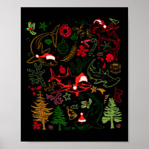 Haie Weihnachtsmannmütze Weihnachtshai Lover Marin Poster