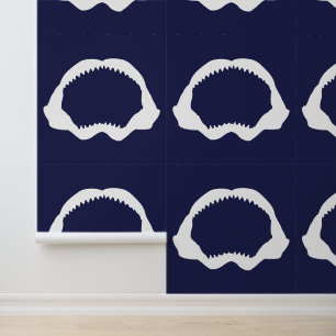Haie Zähne und Haws Navy Blue und White Tapete