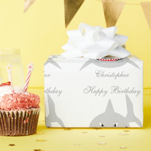 Haifisch addieren gerade Namensgeburtstag Geschenkpapier (Geburtstagsparty)