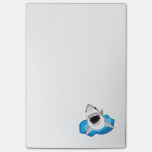 Haifisch-Angriff - Weißer Hai springt von den Post-it Klebezettel