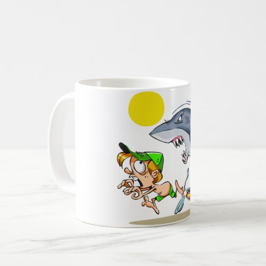 Haifisch, der eine Jungen-Tasse jagt Kaffeetasse (Vorderseite Links)