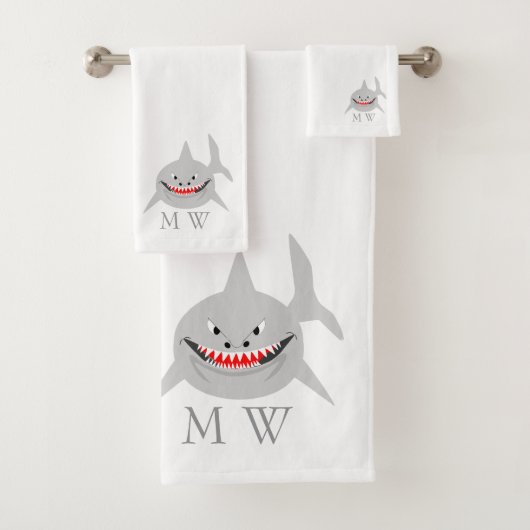 Haifisch-Design mit Monogramm Badhandtuch Set (Insitu)