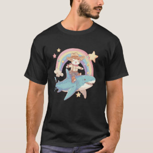 Haifisch-Fahr-Kätzchen-Liebhaber-Regenbogen-Tier-M T-Shirt