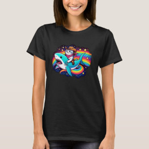 Haifisch-Fahr-Kätzchen-Liebhaber-Regenbogen-Tier-M T-Shirt