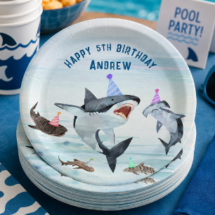Haifisch-Geburtstags-Poolparty-Papierplatten Pappteller