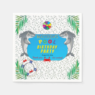 Haifisch geplagtes Jungen-Geburtstags-Pool-Party Serviette