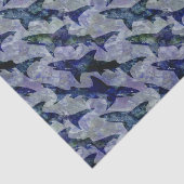 Haifisch-Muster in Lila und in Blauem Seidenpapier (Ausschnitt)