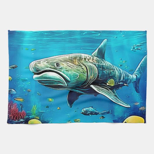 Haifisch-Ozean-Raubtier-Kunst Geschirrtuch (Horizontal)