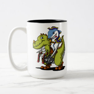 Haifisch-Pirat, der lustigen T-Rex Dinosaurier Zweifarbige Tasse