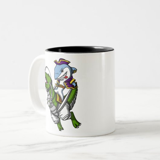 Haifisch-Piraten-Astronauten-Reitraum T-Rex Zweifarbige Tasse (Vorderseite Links)