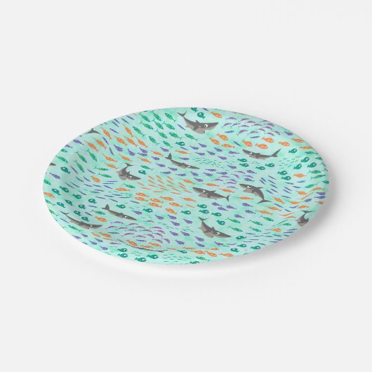 Haifisch-Spaß Pappteller (Schrägansicht)