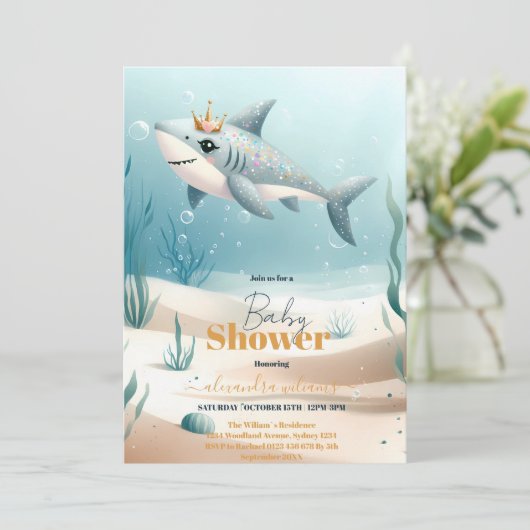 Haifisch unter der Kinderdusche Einladung (Stehend Vorderseite)