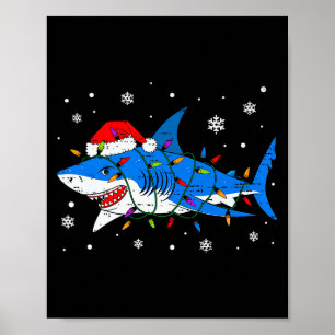 Haifisch-Weihnachtsmann-Mütze Weihnachtslichter Xm Poster