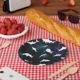 Haifisch-weißer Schatten auf der Dunklen Galaxie Pappteller