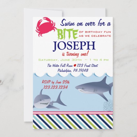 Haifisch zum Geburtstag Einladung (Vorderseite)
